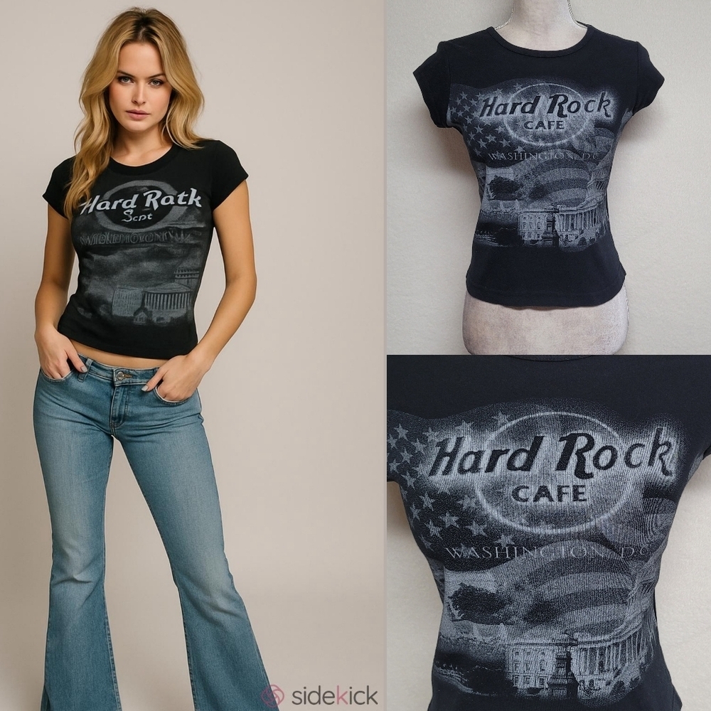 Hard Rock Cafe Rare Vintage 90s Glitter Washington DC Capital Crop Babydoll Tee